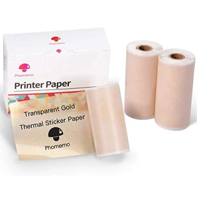 Immagine di Phomemo M02/M02Pro/M02S/M03/M03AS/M04S/M04AS Carta per Stampante Mini Adesiva, Tascabile Dorata, 3 Rotoli