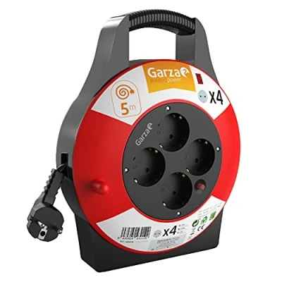 Immagine di Garza 430012 Cavo bobine 4 colpi (a casa con la maniglia, 5 metri x 1,5 mm), nero e rosso