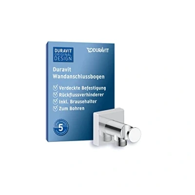 Immagine di Duravit Universal Gomito a parete, Raccordo del tubo flessibile incl. supporto per doccetta, di collegamento alla doccia con copertura quadrata cromo