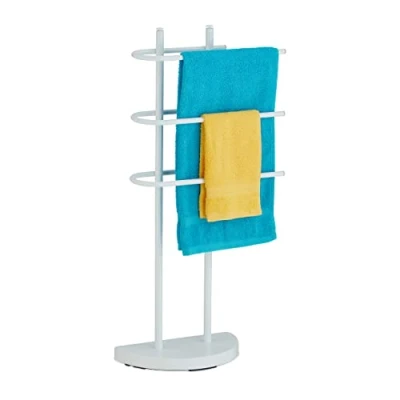 Immagine di Relaxdays Piantana Portasciugamani, Autoportante, 3 Bracci in Ferro, HLP: 83x39x18 cm, Appendi Asciugamani Bagno, Bianco