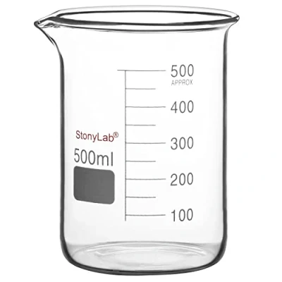 Immagine di stonylab Bicchiere di vetro, 1 Confezione Vetro Borosilicato Graduated Low Form Griffin Beaker con Becco Versamento da Laboratorio, 500 ml