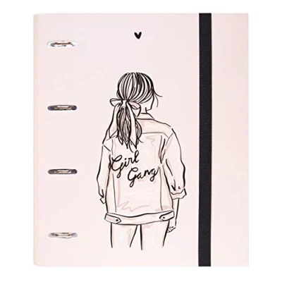 Immagine di Grupo Erik: Raccoglitore A4 Ana Marin, a 4 anelli con elastico e copertina rigida in cartone, 32 x 27,5 cm, Cartella Portadocumenti A4, rosa, ragazza