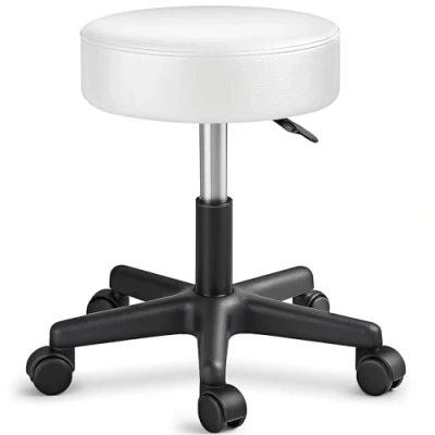 Immagine di Sgabello da lavoro girevole per salone estetico ambulatorio medico, con rotelle, rotazione libera di 360, 10 cm imbottitura, 8 colori diversi (Bianco)
