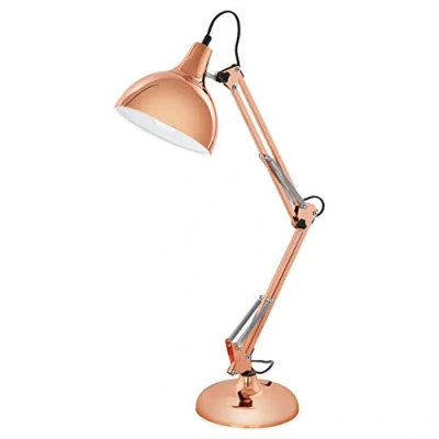 Immagine di Eglo lampada da tavolo Borgillio, tavolino scrittura in design industriale vintage a uno punto luce, notte acciaio, rame, E27, incl interruttore