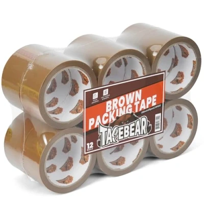 Immagine di TAPEBEAR Nastro Adesivo imballaggio 12 Rotoli, da Pacchi Marrone 50mic x 48mm 50m Resistente, Forte per Spedizioni, Traslochi, Resistente Allo Strappo, Senza Solventi
