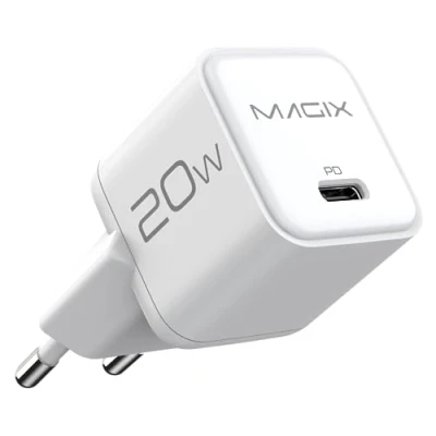 Immagine di Magix Caricatore 20W NANO, Caricabetterie USB C GaN PD Power Delivery Per iPhone 15/15 Plus/15 Pro, 14/13/12 Mini/Pro/Pro Max/SE, AirPods iPad Galaxy(EUR PLUG)(BIANCO)
