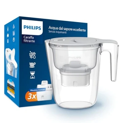 Immagine di Filtro caraffa Philips +3 cartucce filtranti di ricambio Micro X Clean, flusso rapido, bianco, 2,6 litri, timer elettronico