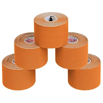 Immagine di ALPIDEX 5 Rotoli Nastro Kinesiologico m x 5,0 cm Tanti Colori E Book Esempi Applicazione Tape Muscolare Cerotto, Colore:Arancione