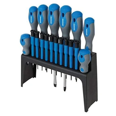 Immagine di Silverline 633940 Soft Grip &amp; Precision Set di cacciaviti a taglio, Phillips, Pozi Trx, blu, 18 pezzi