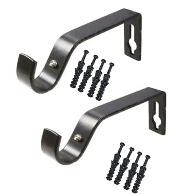 Immagine di Staffa per asta tenda in metallo, 28 mm, colore nero, resistente, staffe da parete set con viti aste, di 2
