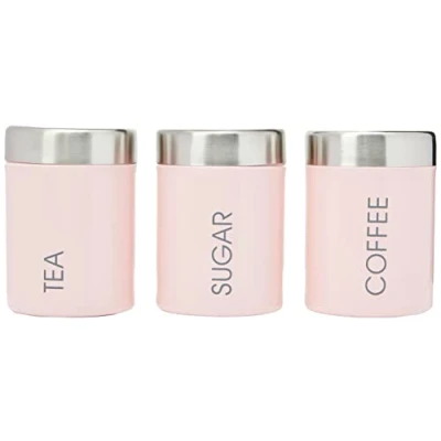 Immagine di Premier Liberty Set di 3 contenitori per tè, caffè e Zucchero, Colore: Rosa Chiaro, Acciaio Inossidabile, 10 x 13 cm, unità