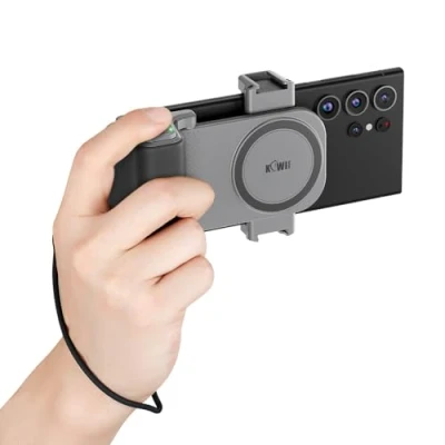 Immagine di KIWIFOTOS Impugnatura grande per smartphone a scatto mano gigante con zoom video magnetico, telecomando Bluetooth, registrazione vlogging, riprese telefoni iOS e Android, larghezza 59 85 mm