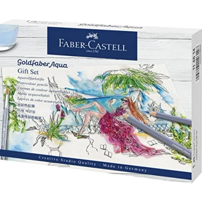 Immagine di Faber Castell Goldfaber Aqua 114614 Set Regalo per acquerelli, 12 matite Colorate Inclusi fineliner, Matita, Blocco Acquerello, temperino, Gomma e Pennello ad Acquerello