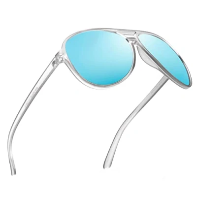 Immagine di JIM HALO Occhiali da Sole Polarizzati Uomo Donna Guida Oversize in Plastica (Cornice Trasparente Opaca/Lente Blu Polarizzata)