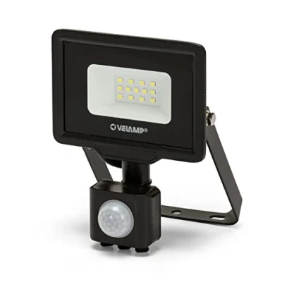 Immagine di VELAMP Proiettore LED SMD 10W Sensore di movimento Impermeabile IP44 Bianco Freddo 6500K Colore Nero Ideale per esterni come faro sicurezza