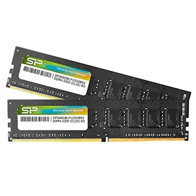 Immagine di Silicon Power SP016GBLFU320B22 Kit di memoria DDR4 da 16 GB (2 x 8 GB) 3200 MHz (PC4 25600) CL22 UDIMM 288 pin