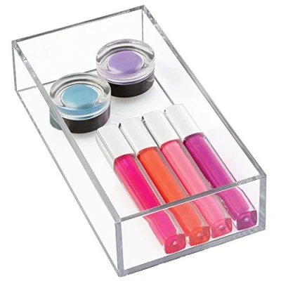 Immagine di iDesign Porta trucchi, Piccolo separatore cassetti impilabile per cosmetici o cancelleria, Portaoggetti bagno cucina ufficio in plastica, trasparente