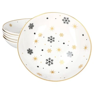 Immagine di MamboCat Set di 6 piatti fondi con stelle e fiocchi neve da 500 ml, persone, profondi in gres porcellanato per insalata, zuppa, riso pasta
