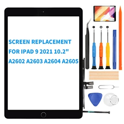 Immagine di Per iPad 9 (9a generazione) Sostituzione Dello Schermo 10.2 2021 Touch Glass Panel Digitizer Modello A2602 A2603 A2604 A2605 Kit di Riparazione + Pulsante Home con Protezione (Nero)
