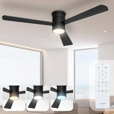 Immagine di Noaton Ventilatore da Soffitto con Luce e Telecomando, LED Dimmerabile 22,9 W, 3 Temperature di Colore, Pale Nero, Timer, Motore DC 34 6 Velocità, Ø132 cm, Silenzioso