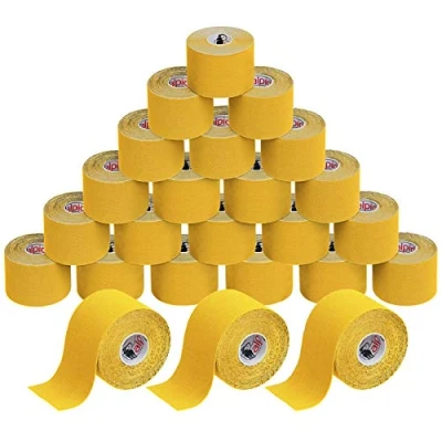 Immagine di ALPIDEX 24 Rotoli Nastro Kinesiologico 5 m x 5,0 cm Tanti Colori E Book Esempi Applicazione Tape Muscolare Cerotto, Colore:giallo