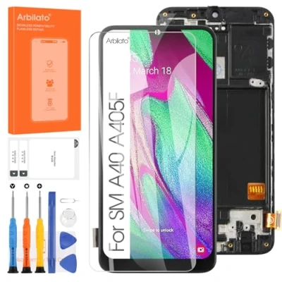 Immagine di Arbilato Schermo per Samsung Galaxy A40 di Ricambio A405 A405F A405FN/DS A405F/DS LCD Display Touch Digitizer Assemblaggio Parti Riparazione (Nero con Telaio, 5.9&quot;)
