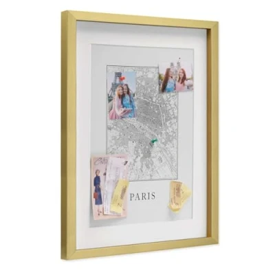 Immagine di PHOTOLINI 3D cornice 40x50 cm oro, profonda con vetro e passe partout, per oggetti fino a 1,5 di profondità, legno MDF perfetta il fai da te come regalo
