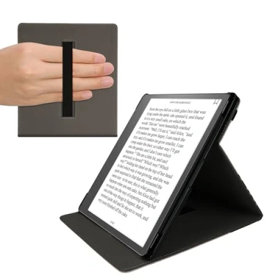 Immagine di kwmobile Custodia Cinturino Mano Compatibile con AmazonKindle Scribe Cover eReader Stand blu/grigio/nero Natura e spazio