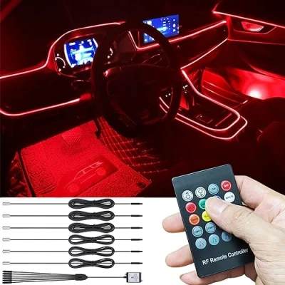 Immagine di TABEN Kit Luce Atmosfera Auto Sincronizzazione Musicale Multicolore RGB 16 Milioni di Colori 8 Metri Fibra Ottica USB Illuminazione Ambientale, Suono Attivo e Telecomando RF Wireless CC 12V