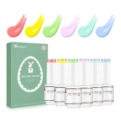 Immagine di Nicedeco Kit Easter Smalto Semipermanente Azzurro Unghie Rosa Smalti Gel per Lampada UV LED Soak Off Nail Polish Gift Set 22, 6x8ML