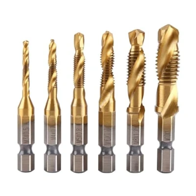 Immagine di KSTE Tap Drill Bits, Hex Shank 6pcs Metric Discussione M3 M10 Titanio Rivestito HSS Trapano e Bits 1/4&quot;
