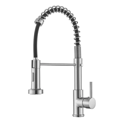 Immagine di JUNSHENG Rubinetto Cucina con Doccetta Estraibile,Miscelatore Acciaio Inox Ad Alta Pressione orientabile a 360 Monocomando,Nichel Spazzolato