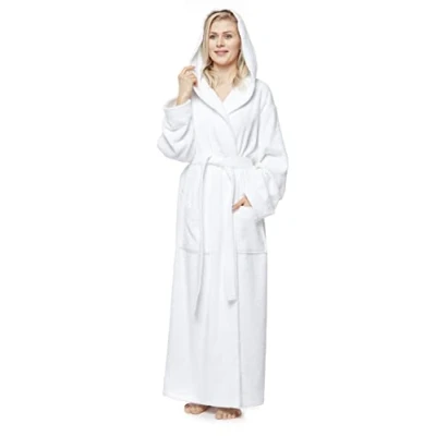 Immagine di Arus Accappatoio da donna con cappuccio, extra lungo, 100% cotone spugna, Taglia donna: M, unisex: S Bianco