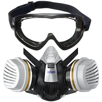 Immagine di Dräger X plore 3300 Semimaschere con occhiali pect 4200 e filtri A2 P3 Semimaschera di verniciatura contro vapori, particelle polvere