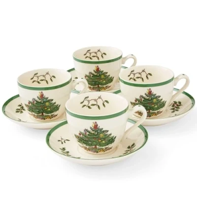 Immagine di Spode Tazza da tè e piattino con albero di Natale, set 4 (multicolore)