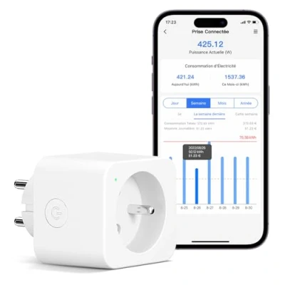 Immagine di Meross Presa collegata (tipo E), 16A WiFi Compatibile con Alexa e Google Home, intelligente di consumo elettrico controllo vocale, remoto configurazione Bluetooth