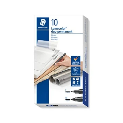 Immagine di Staedtler Lumocolor Set di 10 pennarelli permanenti Duos, Marker a 2 Punte, Nero, 1/2 Inch