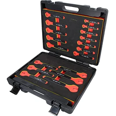Immagine di KS Tools, Chiave inglese, Set di chiavi aperte con isolamento protettivo 118.1500 (24 mm, 8 10 14 21 23 18 22 11 7 12 19 17 20 15 13 9 16 mm)