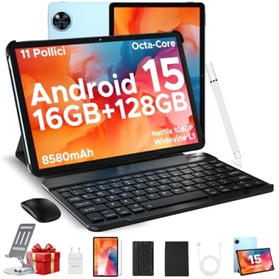 Immagine di DOOGEE U11 2025 Newest Tablet 11&#039;&#039; Android 15 16GB+128GB/2TB TF Octa Core, 90Hz Display, 8580mAh Tablet, in Offerta 5G WiFi, 13MP con Tastiera&amp; Mouse&amp; Penna&amp; Case Blu