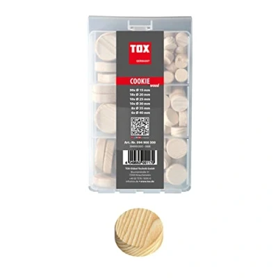 Immagine di TOX Miniset Cookie Wood con piastre a grana incrociata in legno di abete rosso per riparare e rammendare i punti difettosi del varie misure, 1x scatola, 094900300