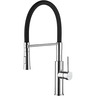 Immagine di Ibergrif M22115 2 Rubinetto da Cucina con Doccetta Estraibile Miscelatore Girevole a 360e Spruzzatore Doppia Funzione Flessibile in Silicone Nero