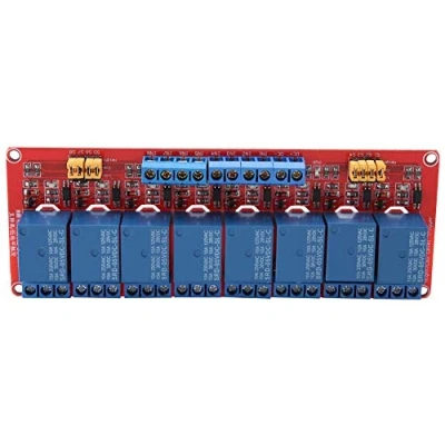 Immagine di scheda modulo relè optoaccoppiatore a 8 canali, di espansione innesco alto e basso con supporto 5V/12V/24V(5V) compatibile Arduino