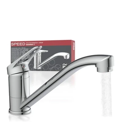 Immagine di EISL NI182SCR LP Rubinetto girevole a 360, per lavello doppio, miscelatore monocomando bassa pressione, cromato