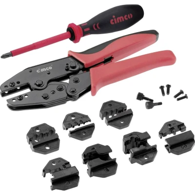 Immagine di Cimco 106210 Kit di pinze a pressare 8 parti Connettore Spina coassiale BNC, TNC, LWL, modulare (Western) RJ10, RJ11, RJ45 RG55, RG58, RG59,