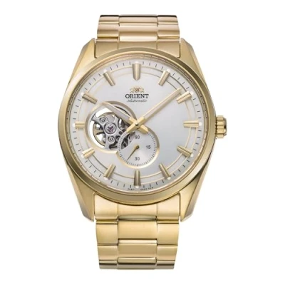 Immagine di Orient Contemporary Small Seconds Semi Skeleton Orologio Da Uomo Automatico a Carica Manuale Casual Bracciale e Cassa In Acciaio Di Colore Oro Quadrante Grigio RA AR0007S30B AR0007S