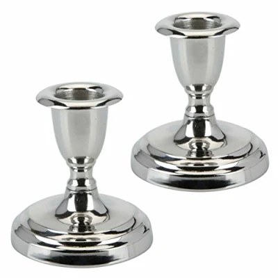 Immagine di Set di 2 portacandele in argento, altezza 8 cm, con base rotonda