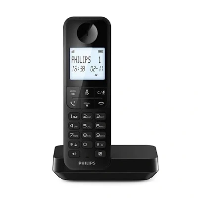 Immagine di Philips DECT D2701B Telefono Fisso Cordless, Display Retroilluminato da 4,6&quot;, Microfono verticale, Chiamate in Vivavoce, Fino a 14 ore, Antenna Ottimizzata, Impostazioni Sulla Privacy Nero