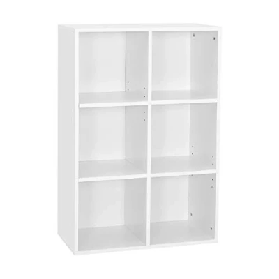 Immagine di Mondeer Scaffale Aperto, Libreria a 6 Griglie, Stoccaggio in Legno, Tre strani/Multistrato, Adatto per uffici, Studio, Soggiorno, Bianca