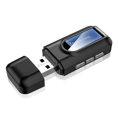 Immagine di Adattatore Bluetooth Audio USB 5.0: Nizirioo 2 in 1 Wireless Chiavetta con Cavo da 3,5 mm, Portatile Trasmettitore per Auto TV PC Impianto Stereo, Plug And Play