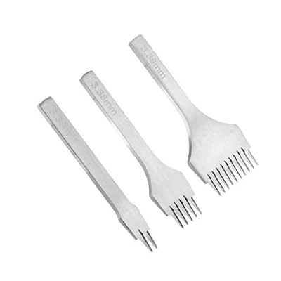 Immagine di 3pezzi Strumenti di Punzonatura Punzoni Pelletteria Set Artigianale in Pelle 2/5/10 Dente Acciaio Bianco Scalpelli da Cucire Allacciatura per l&#039;artigianato (3.38mm)